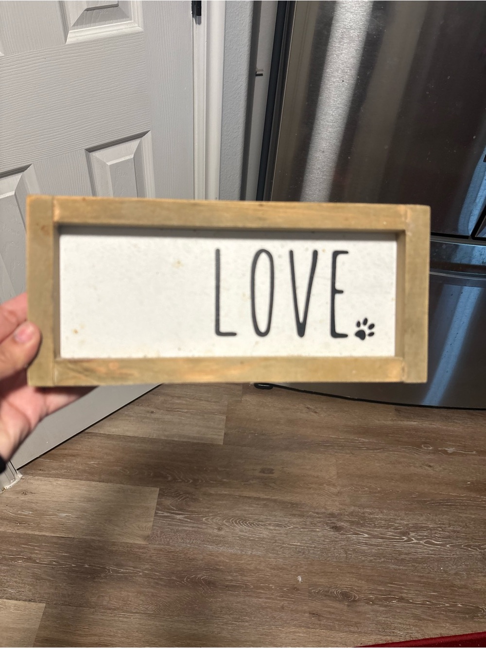 Rustic Wood "LOVE" Sign with Paw Accent - Natural Frame